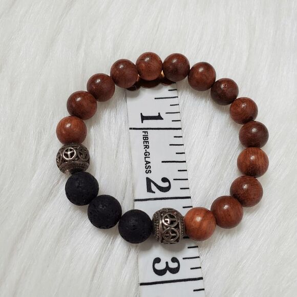 ESSENTIAL CHARMS Rosewood and lava stones stretch bracelet size S/M - Picture 3 of 11
